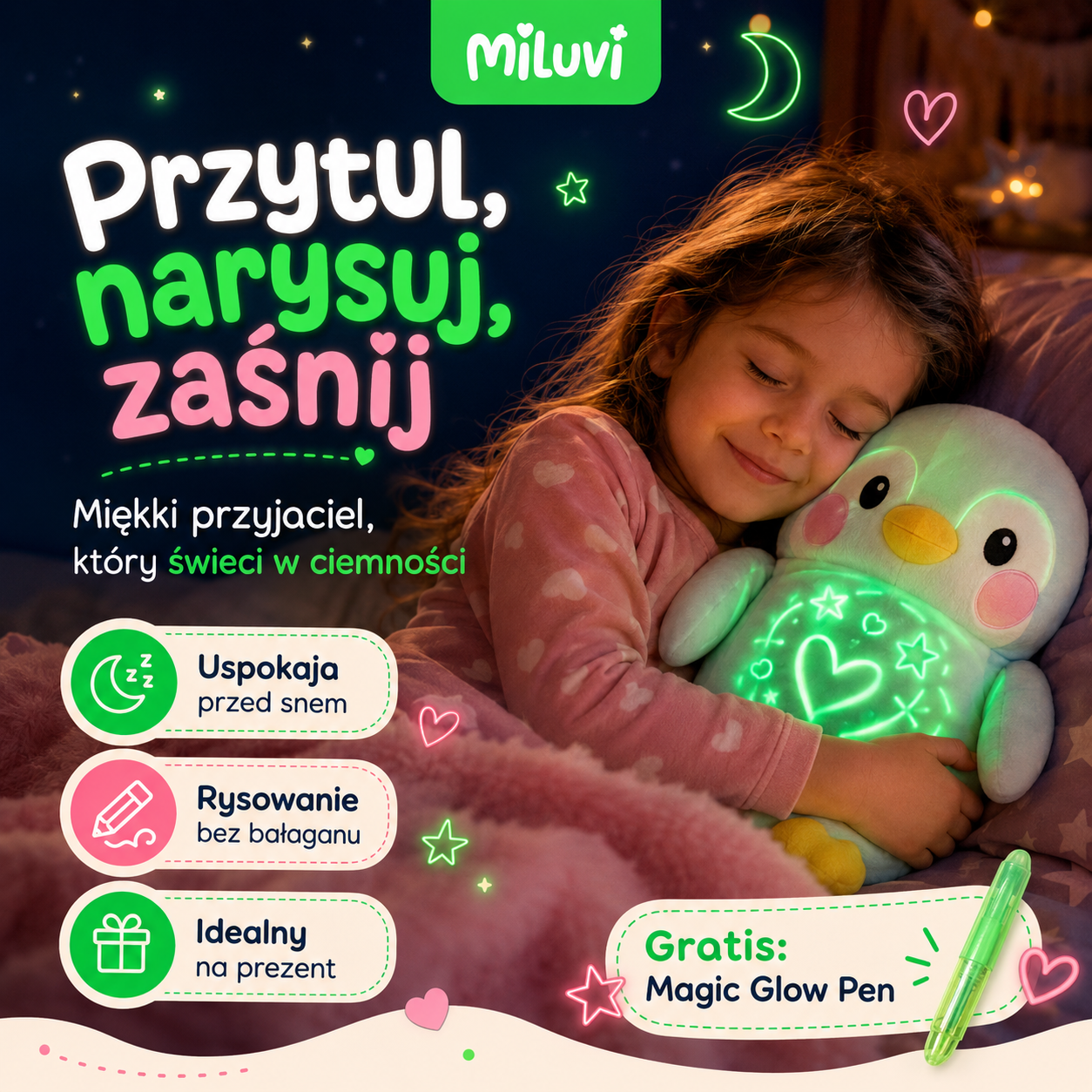 Magiczny Miluś™ - pluszak, na którym dziecko rysuje światłem